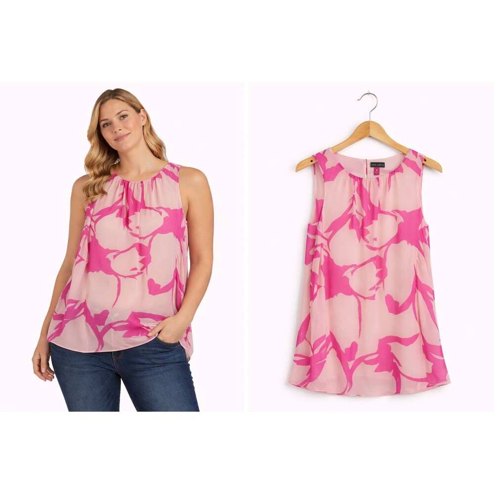 Vince Swing Sleeveless Blouse Top Size Medium Sleeveless Pink Print Flowy